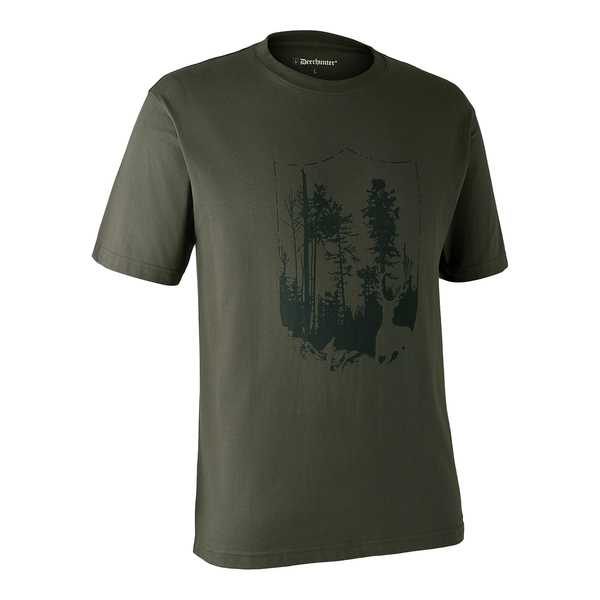 Pánské triko Deerhunter s krátkým rukávem a potiskem les - Bark Green