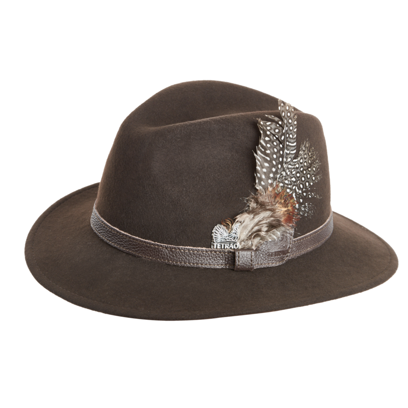 Lovecký klobouk TETRAO - s hnědým páskem a pírkem hnědý