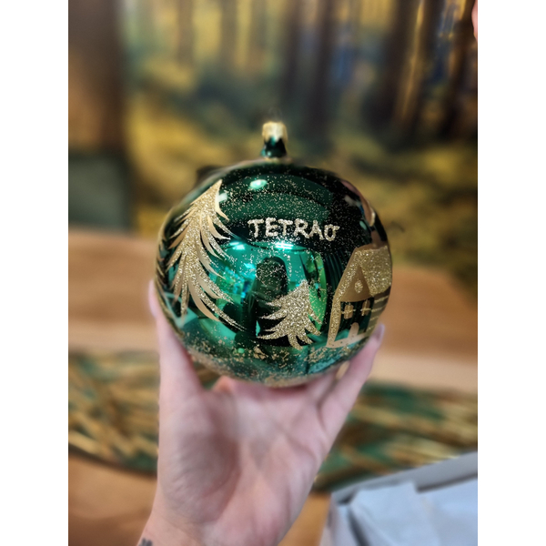 Vánoční koule TETRAO zelená lesklá - jelen, 12 cm