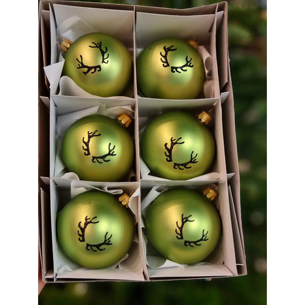 Vánoční koule TETRAO bledě zelené - parohy 6 ks 1