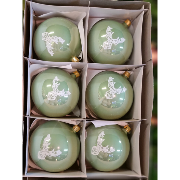 Vánoční koule TETRAO metalické zelené - jelen 6 ks 1