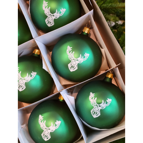Vánoční koule TETRAO tmavě zelené - jelen 6 ks