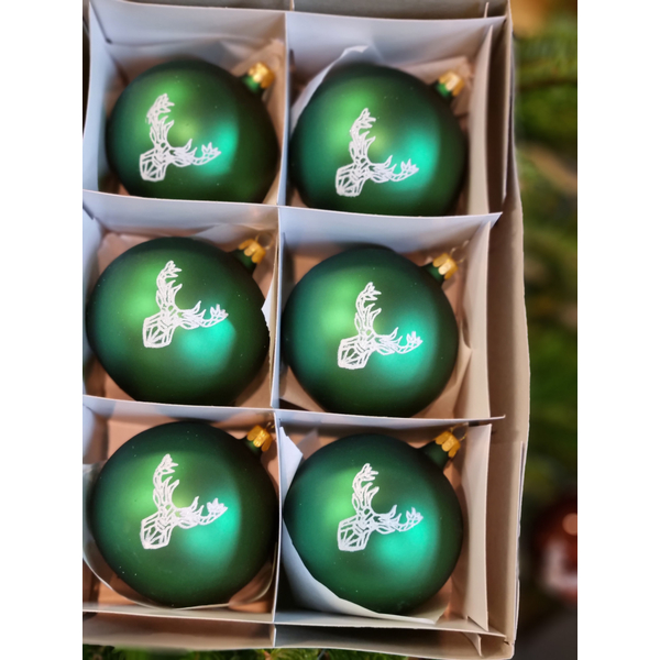 Vánoční koule TETRAO tmavě zelené - jelen 6 ks 1