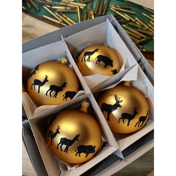 Vánoční koule TETRAO zlatá matná - zvířátka 10 cm, 4ks