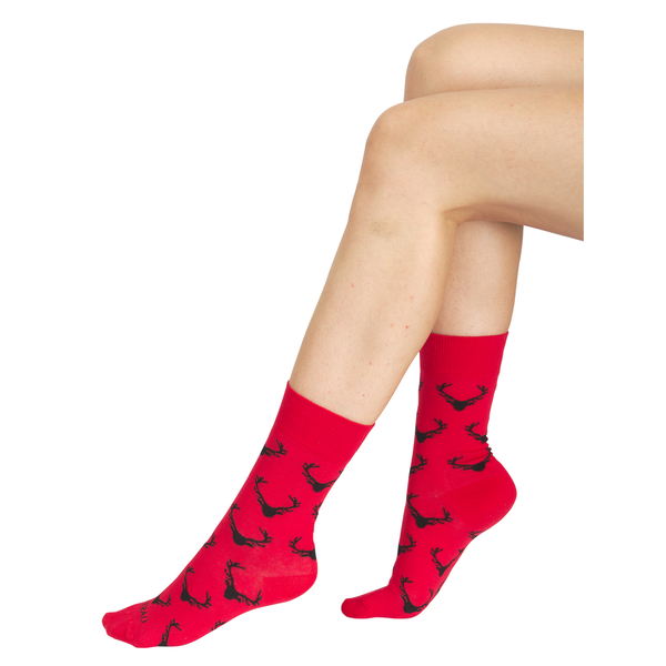 Veselé ponožky TETRAO červené s hlavou jelena
