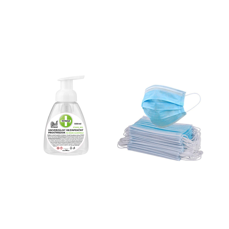 TETRAO dezinfekční balíček - TETRAO 500ml + 10ks ochranných roušek