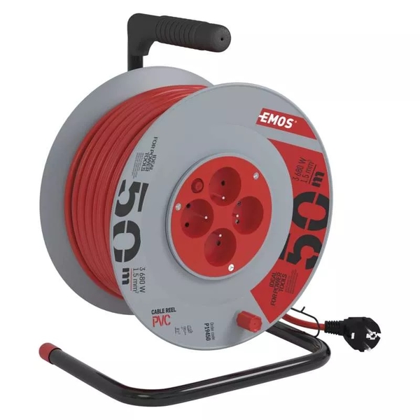 Prodlužovací PVC kabel na bubnu s pohyblivým středem EMOS, 50 m - červený