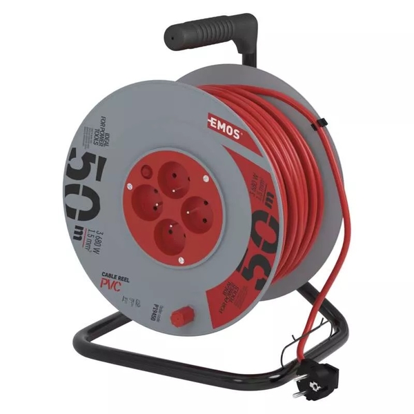 Prodlužovací PVC kabel na bubnu s pohyblivým středem EMOS, 50 m - červený 1