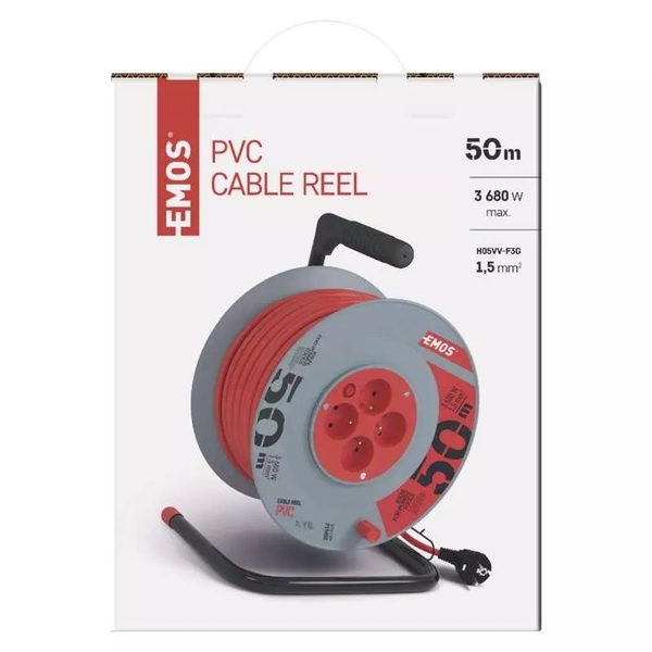Prodlužovací PVC kabel na bubnu s pohyblivým středem EMOS, 50 m - červený 3