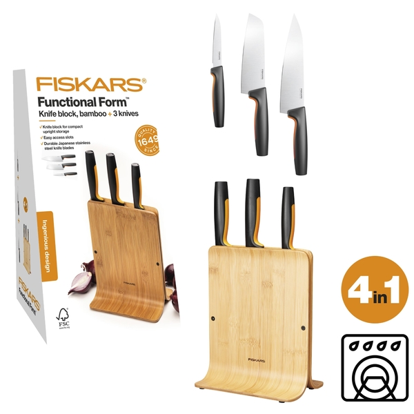 Bambusový blok se 3 noži FISKARS Functional Form 5